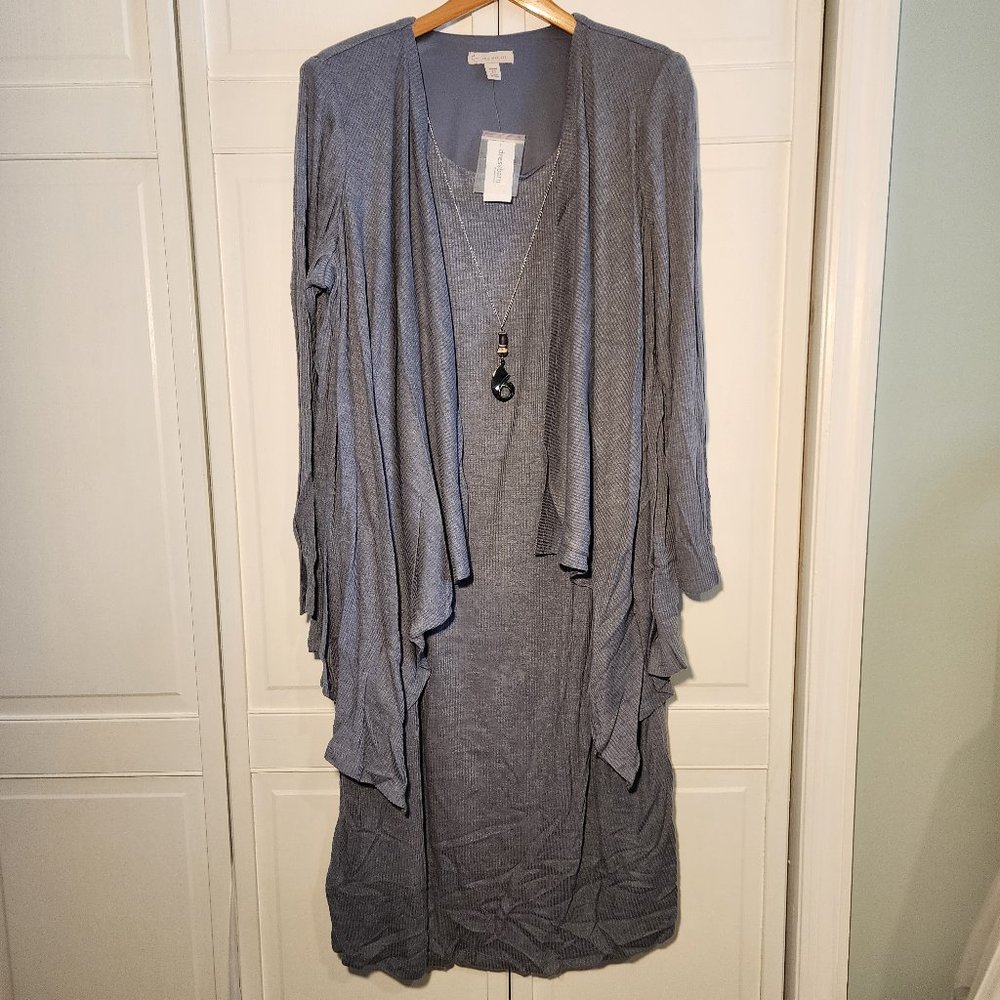 NWT Dressbarn Women's Gray Tiered Sweater Dress - Picture 1 of 7